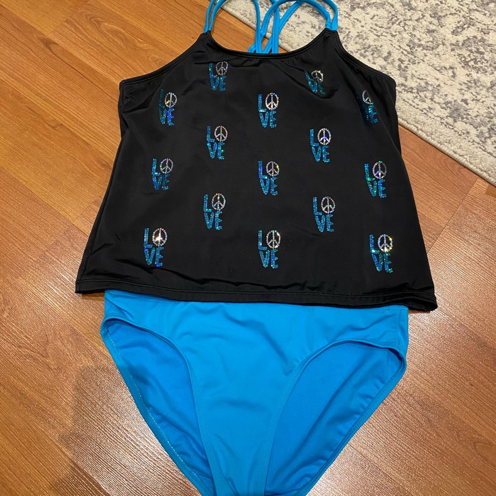 A blue and black swimsuit